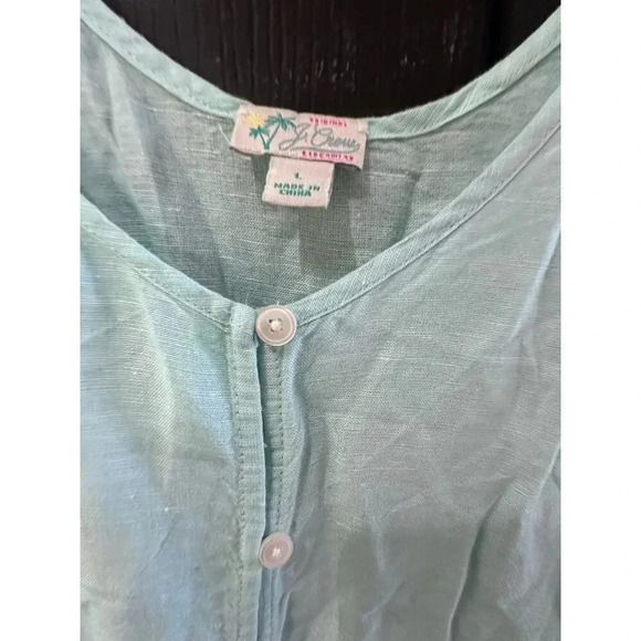 J. Crew Women's Blue linen Beachwear Button Front ruffle Dress Size Large - Picture 2 of 7